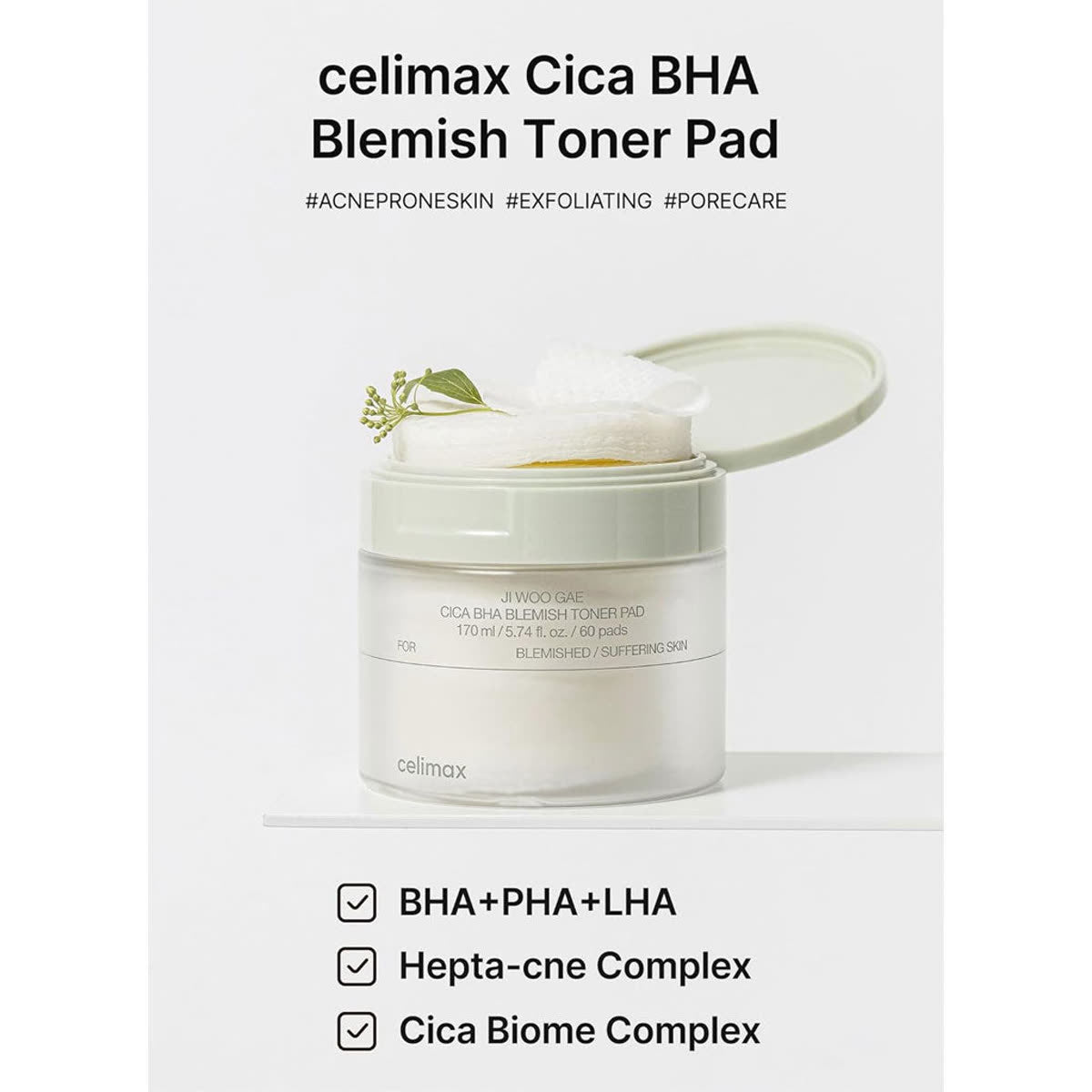 Celimax Ji Woo Gae Cica BHA Blemish Toner Pad